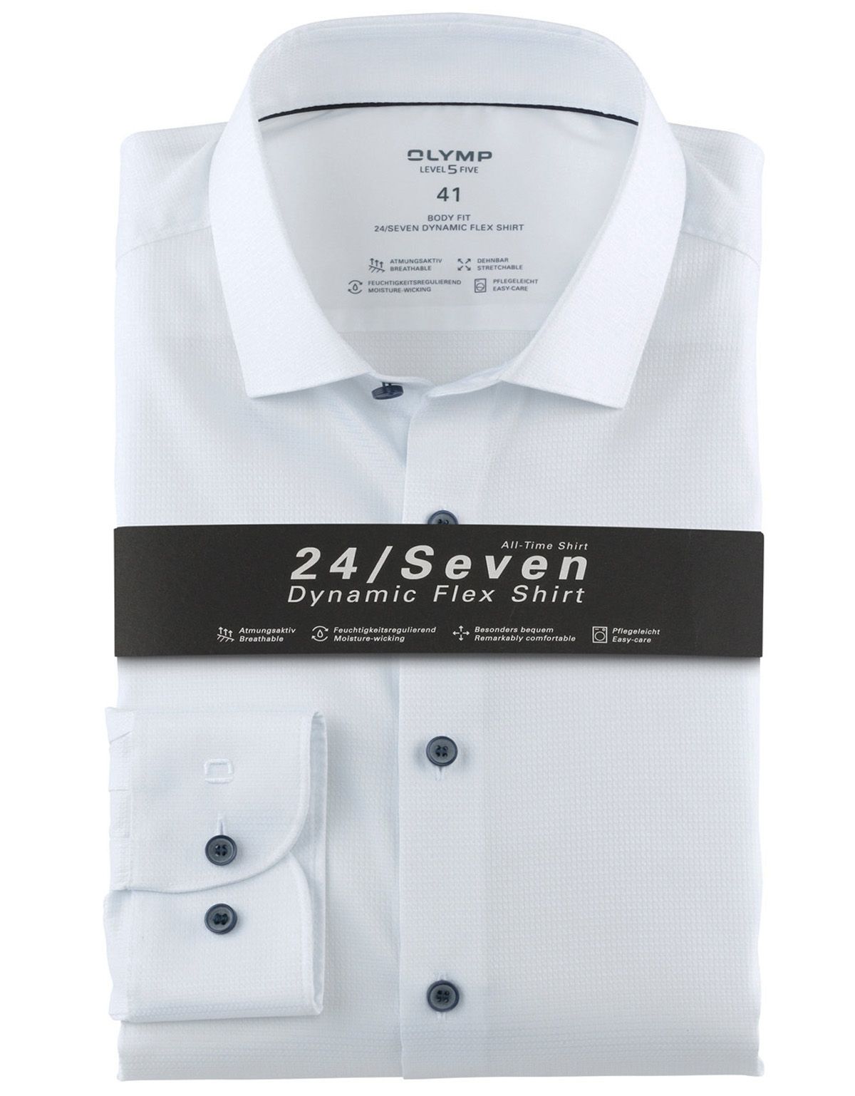 Рубашка мужская OLYMP 24/7, body fit из лиоцелла с синими пуговицами | купить в интернет-магазине Olymp-Men