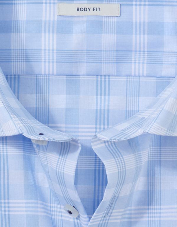 Рубашка классическая голубая в клетку OLYMP Level Five, body fit | купить в интернет-магазине Olymp-Men