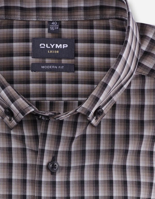Рубашка мужская в клетку OLYMP Luxor, modern fit, пуговицы на воротнике | купить в интернет-магазине Olymp-Men