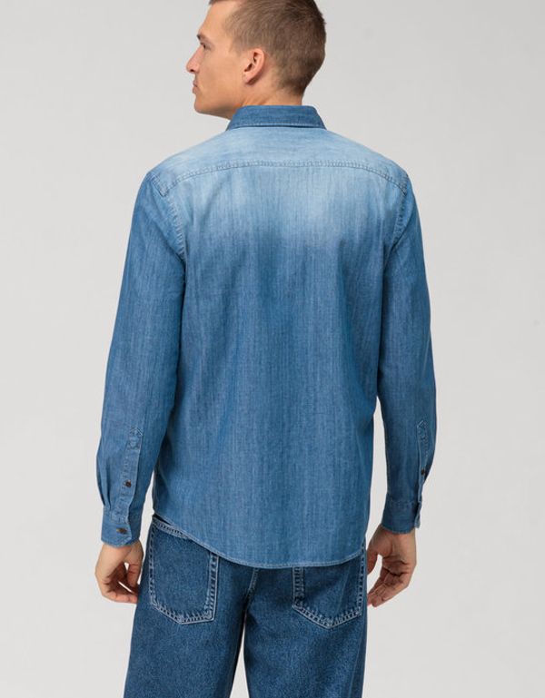 Джинсовая рубашка мужская OLYMP Casual с накладными карманами | купить в интернет-магазине Olymp-Men