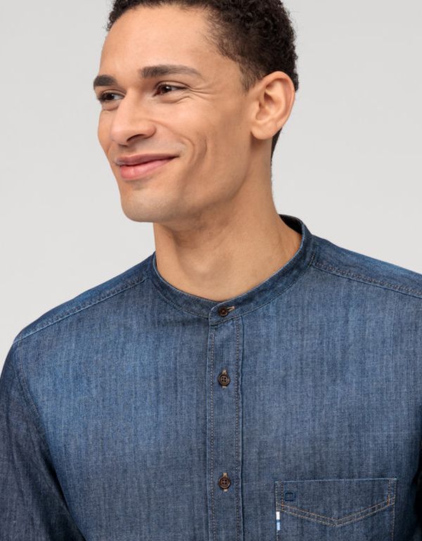 Джинсовая рубашка мужская OLYMP Casual, воротник стойка | купить в интернет-магазине Olymp-Men