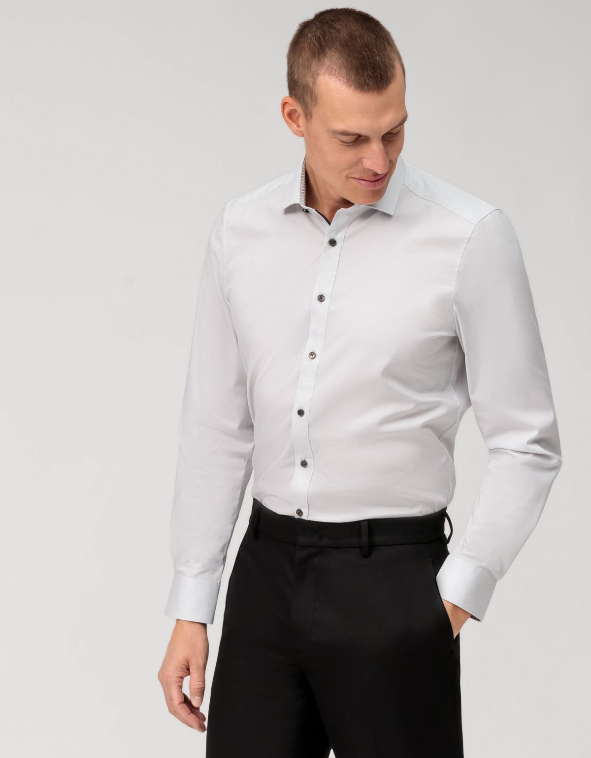 Рубашка мужская классическая OLYMP Level Five, body fit, фактурная ткань[СЕРЫЙ]