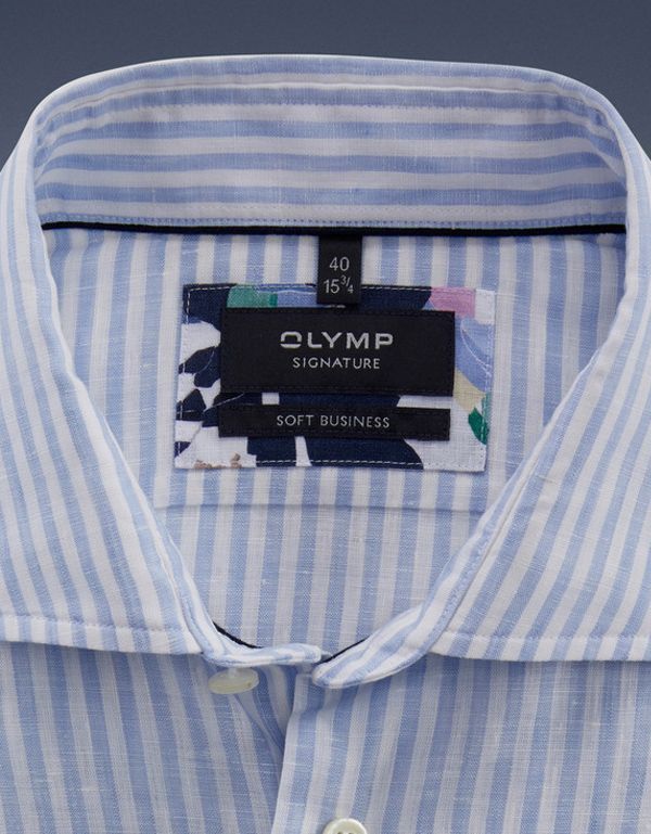 Рубашка льняная мужская в голубую полоску OLYMP Signature