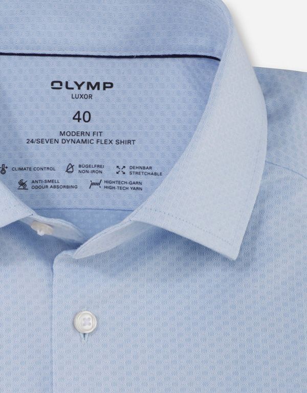 Рубашка голубая классическая OLYMP Luxor 24/7, modern fit, климат контроль | купить в интернет-магазине Olymp-Men