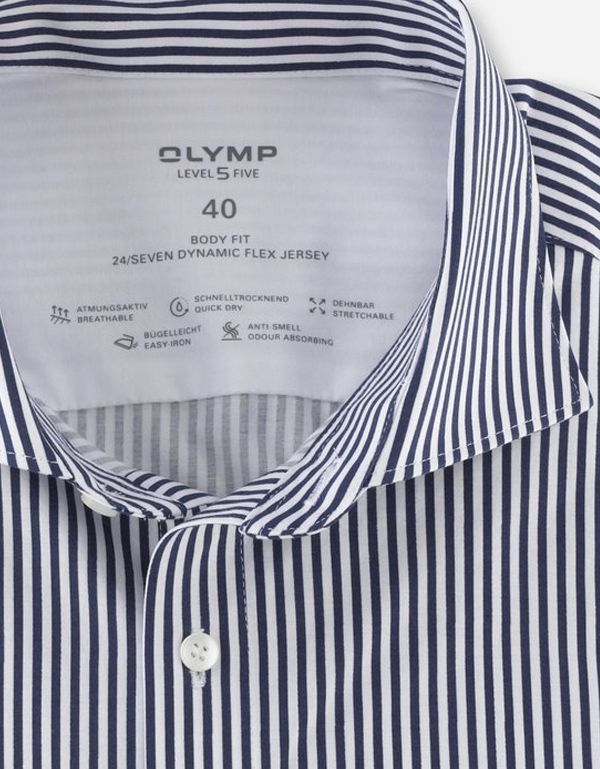 Сорочка мужская классическая в синюю полоску OLYMP Level Five 24/7, body fit | купить в интернет-магазине Olymp-Men