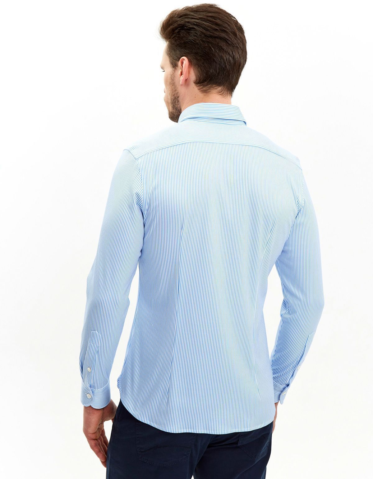 Рубашка мужская трикотажная Olymp Signature в голубую полоску