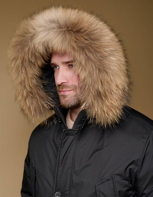 Куртка-пуховик мужская стеганая Bazioni, капюшон с мехом енота | купить в интернет-магазине Olymp-Men