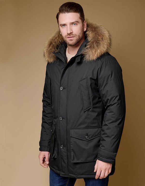 Куртка-пуховик мужская стеганая Bazioni, капюшон с мехом енота | купить в интернет-магазине Olymp-Men