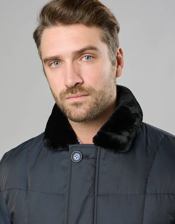 Куртка мужская чёрная Bazioni утепленная с меховым воротником | купить в интернет-магазине Olymp-Men