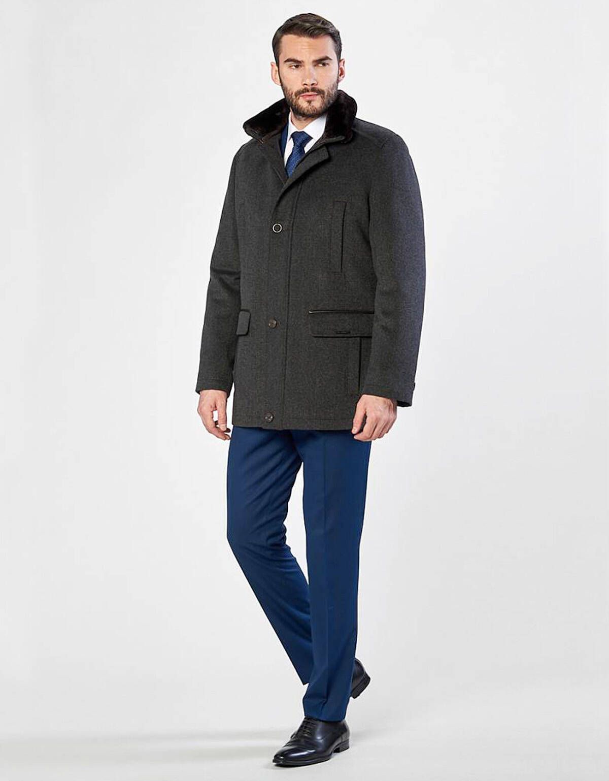 Пальто утепленное, меховой воротник, Classic fit | купить в интернет-магазине Olymp-Men