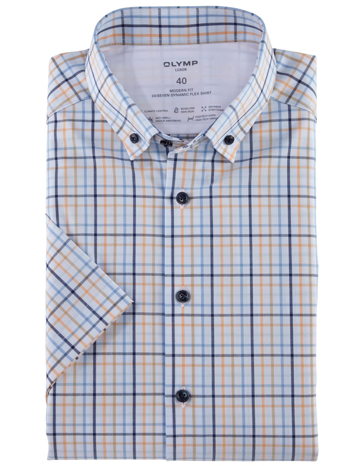 Рубашка в клетку с пуговицами на воротнике OLYMP Luxor 24/7, modern fit[Оранжевый]