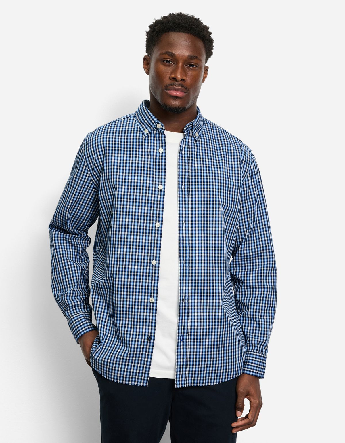 Рубашка мужская в голубую клетку OLYMP Casual[СИНИЙ]