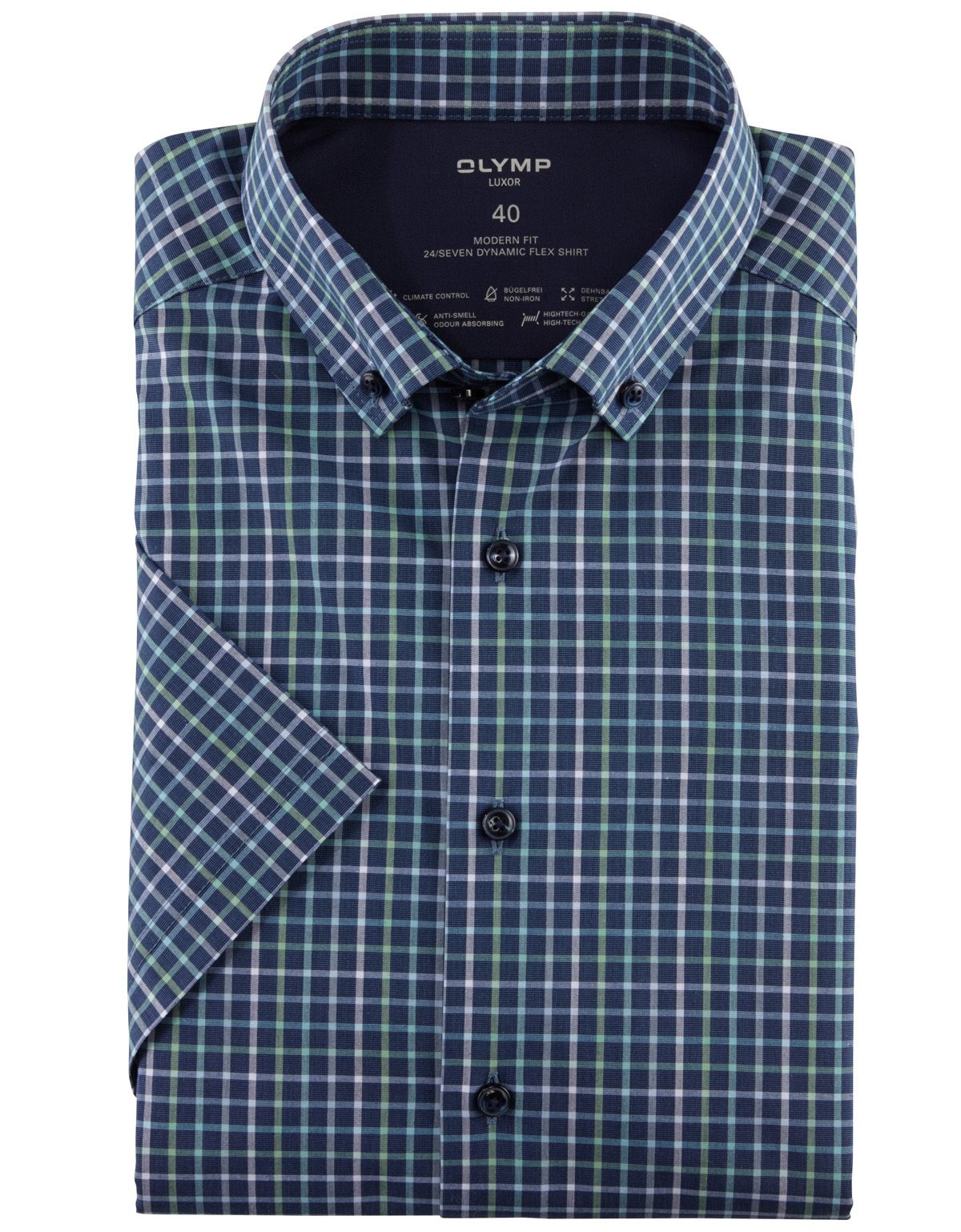 Рубашка в клетку с пуговицами на воротнике OLYMP Luxor 24/7, modern fit[Синий]