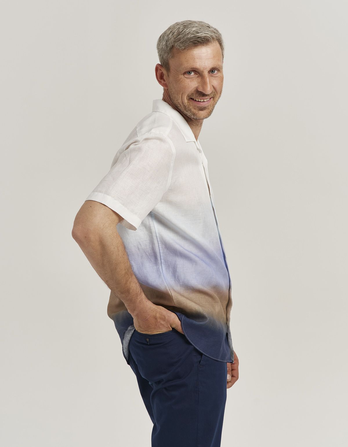 Рубашка льняная мужская OLYMP Signature с коротким рукавом