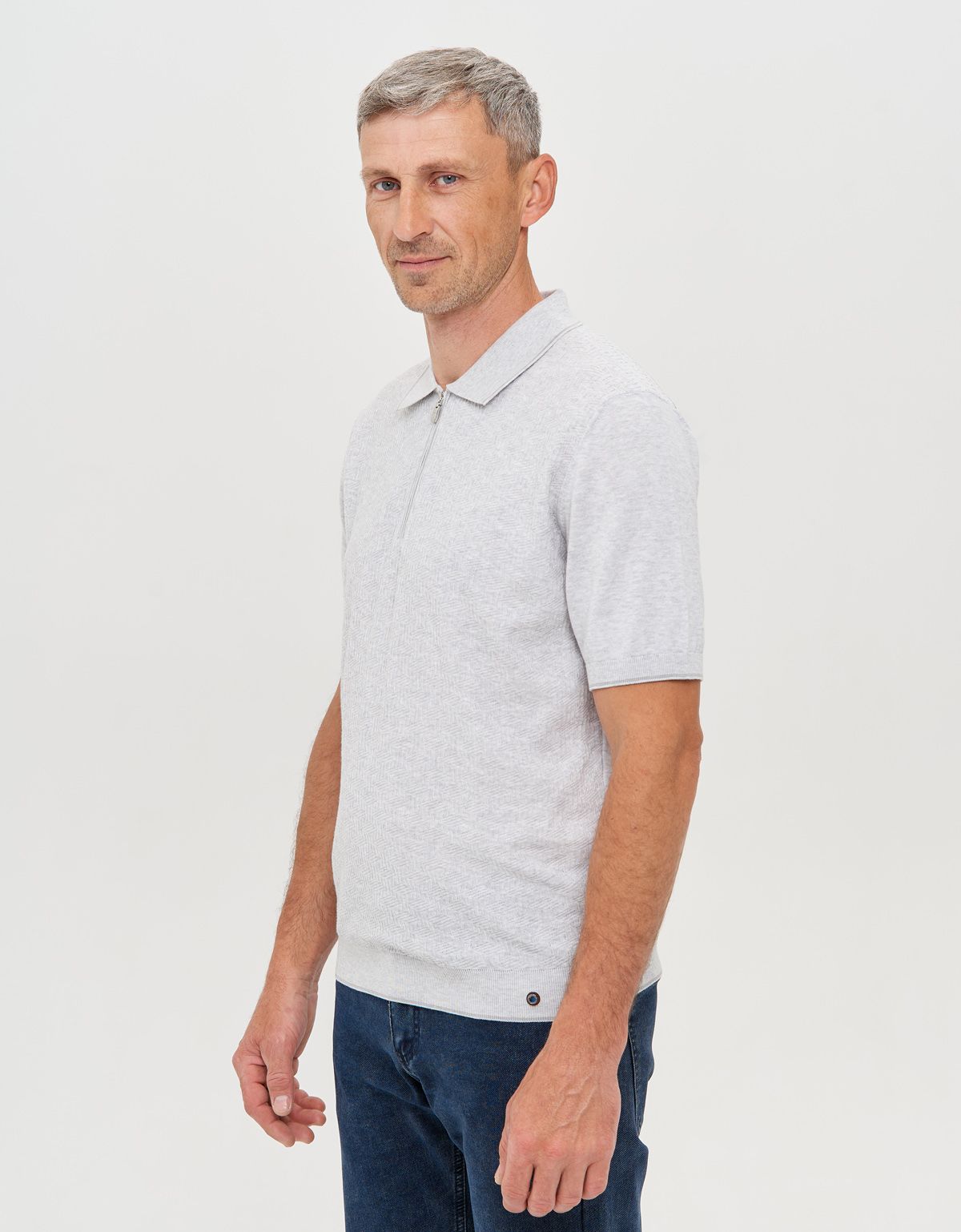 Поло серое мужское вязаное на молнии Gratude | купить в интернет-магазине Olymp-Men
