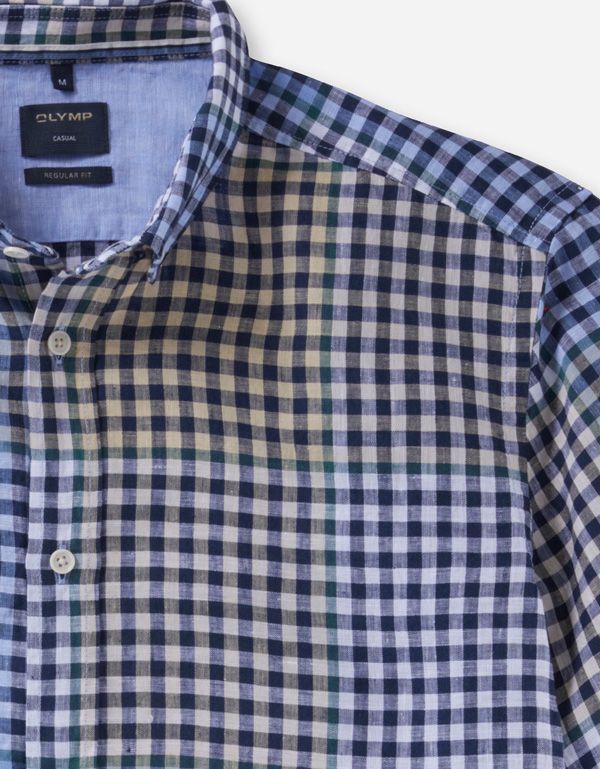 Льняная рубашка мужская с коротким рукавом OLYMP в клетку