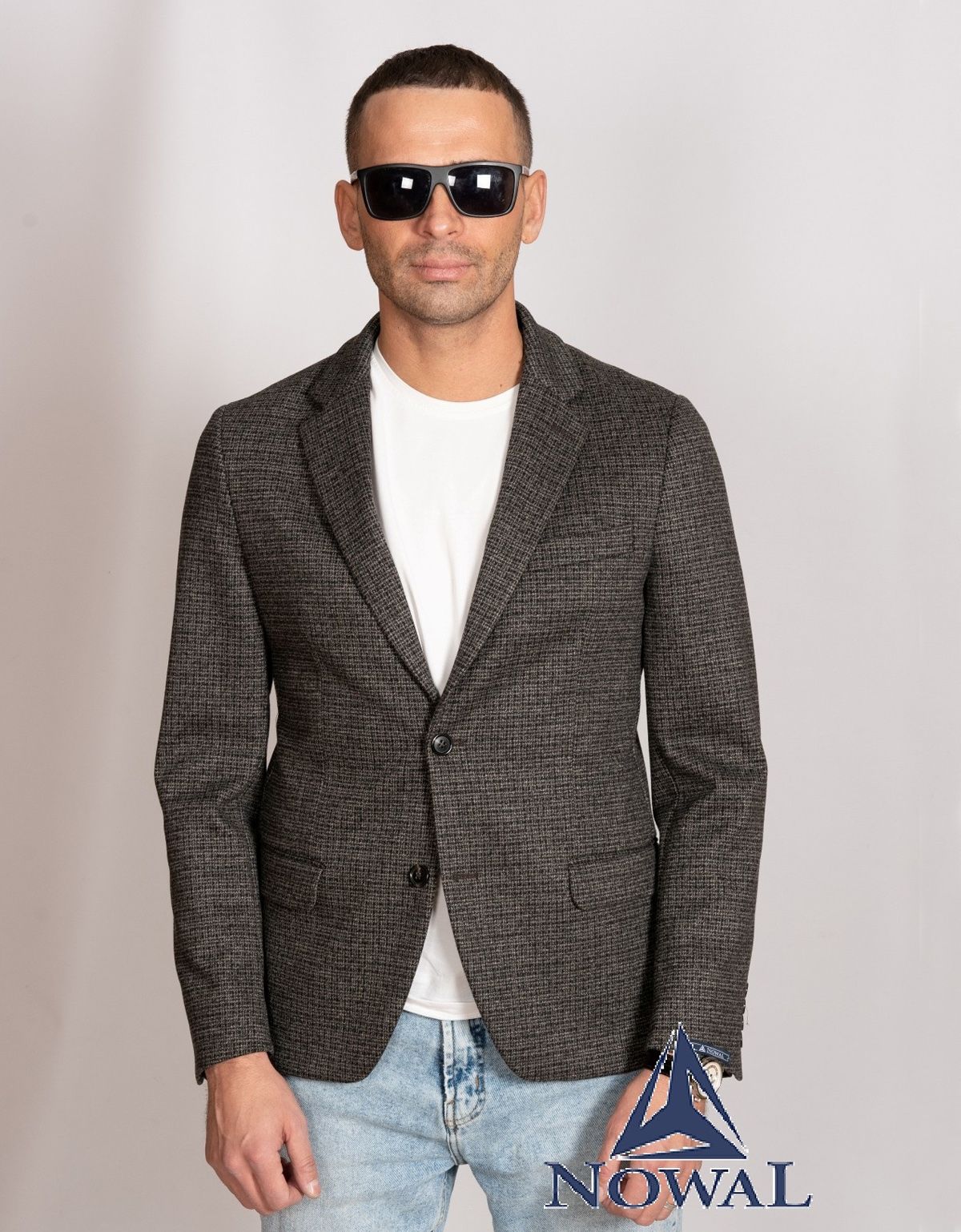 Пиджак мужской серый в клетку Nowal | купить в интернет-магазине Olymp-Men