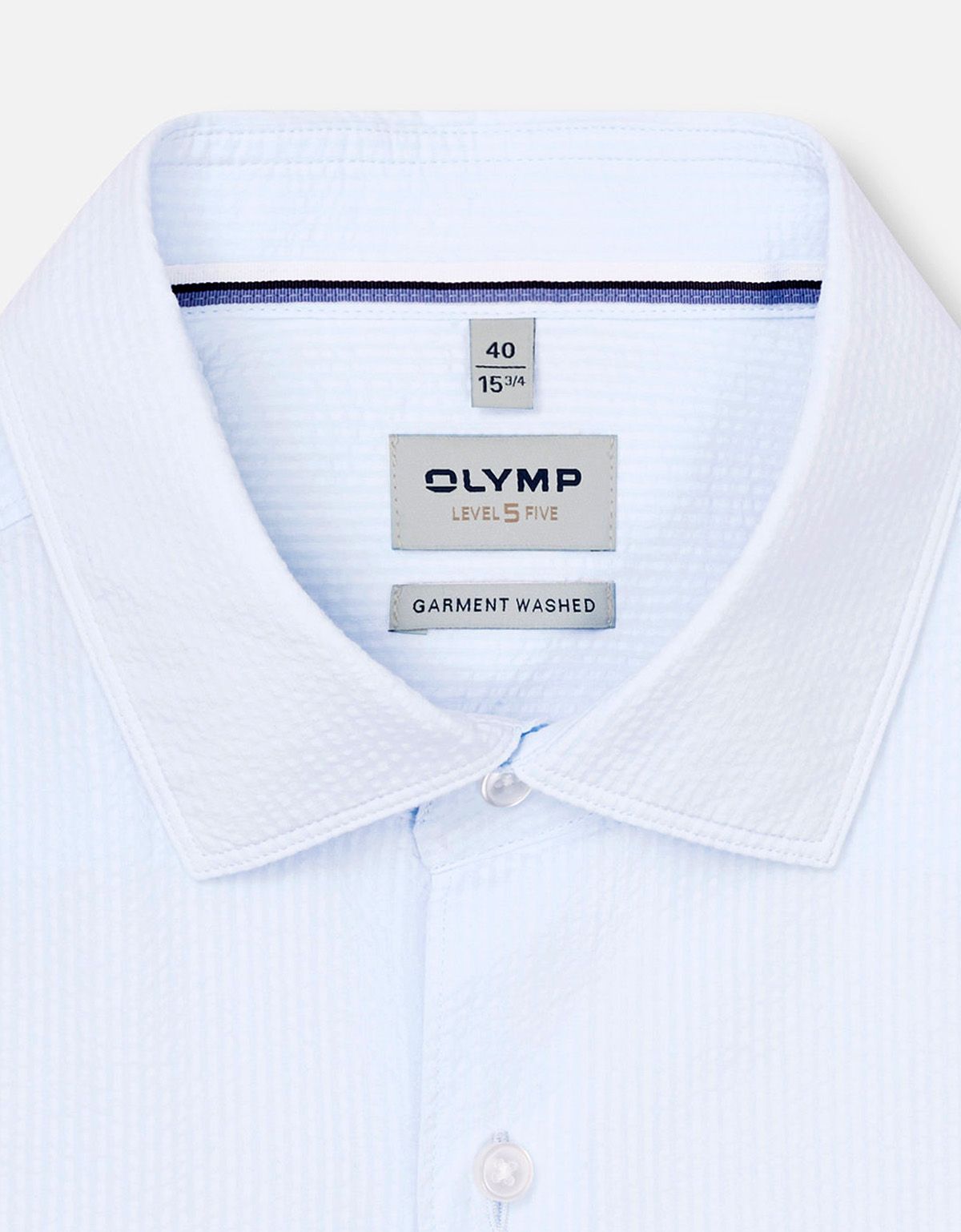 Рубашка голубая Olymp из хлопка Garment wash с эффектом мягкости | купить в интернет-магазине Olymp-Men