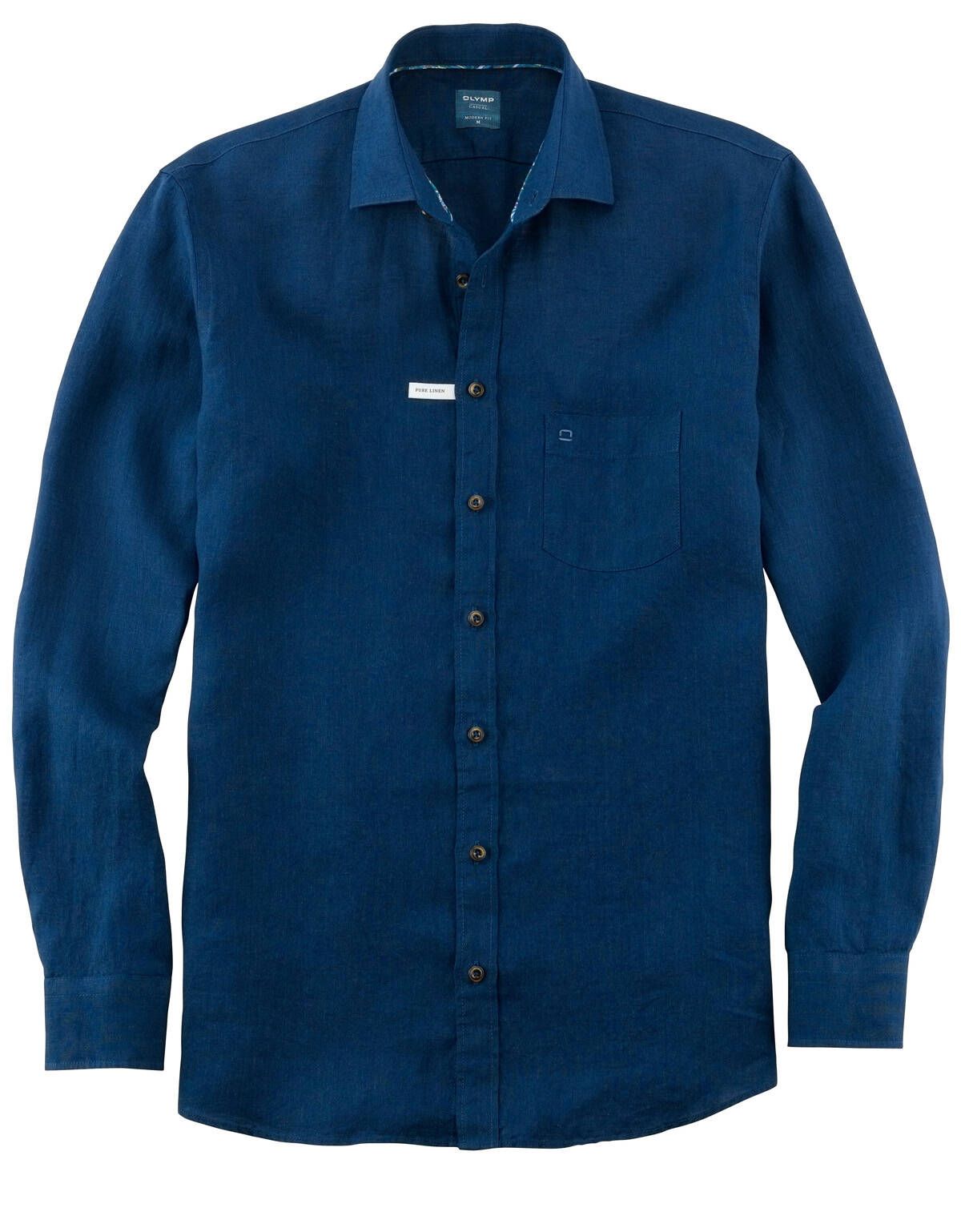 Рубашка льняная синяя мужская OLYMP Casual