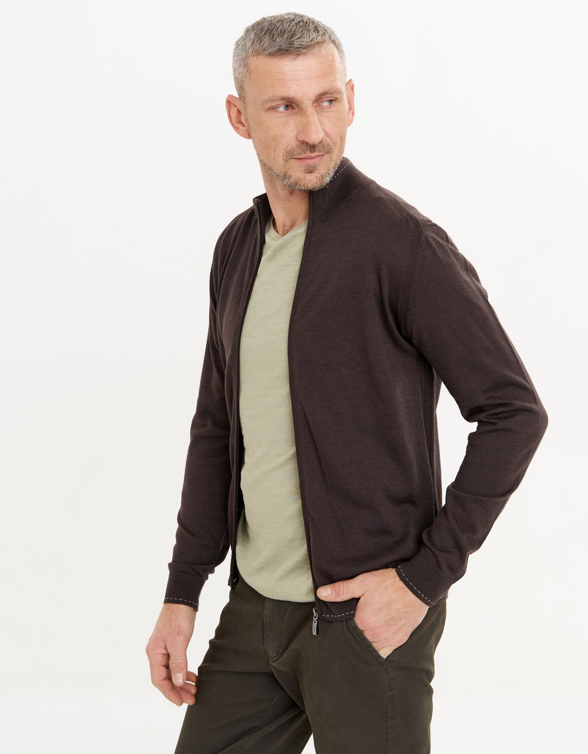 Кардиган коричневый мужской Gratude на молнии | купить в интернет-магазине Olymp-Men