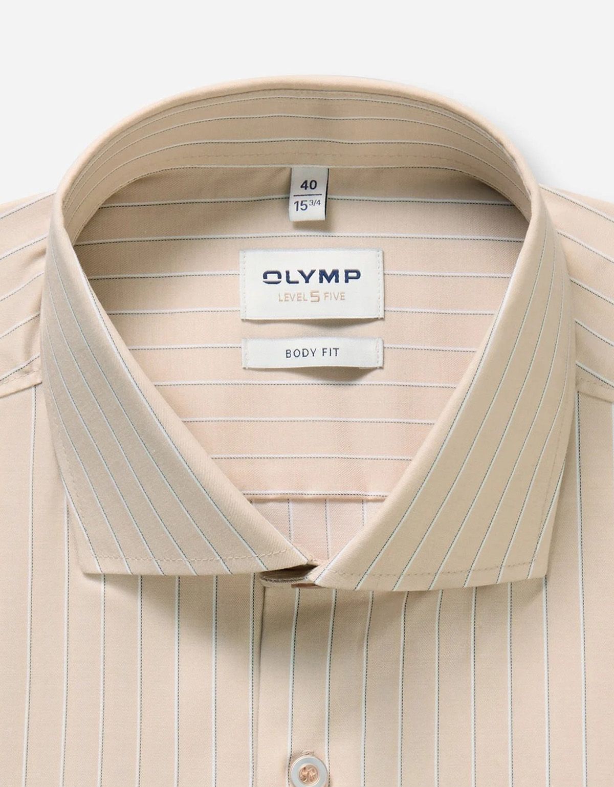 Рубашка бежевая в белую полоску OLYMP, боди фит | купить в интернет-магазине Olymp-Men