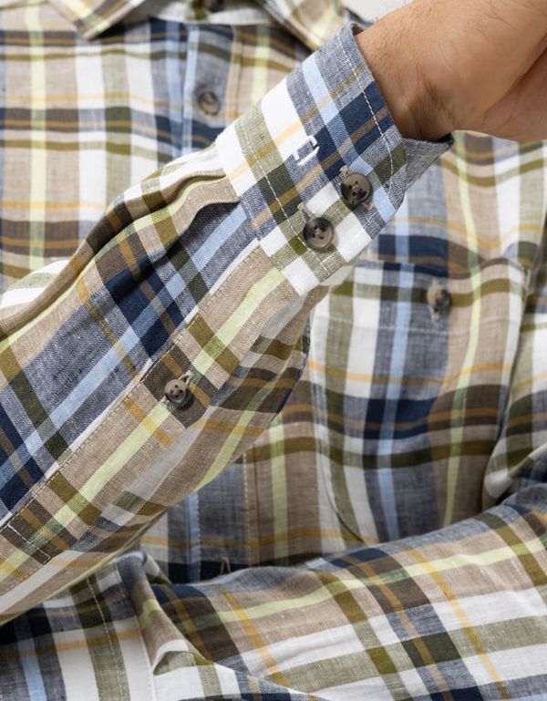 Мужская льняная клетчатая рубашка OLYMP Casual, modern fit | купить в интернет-магазине Olymp-Men