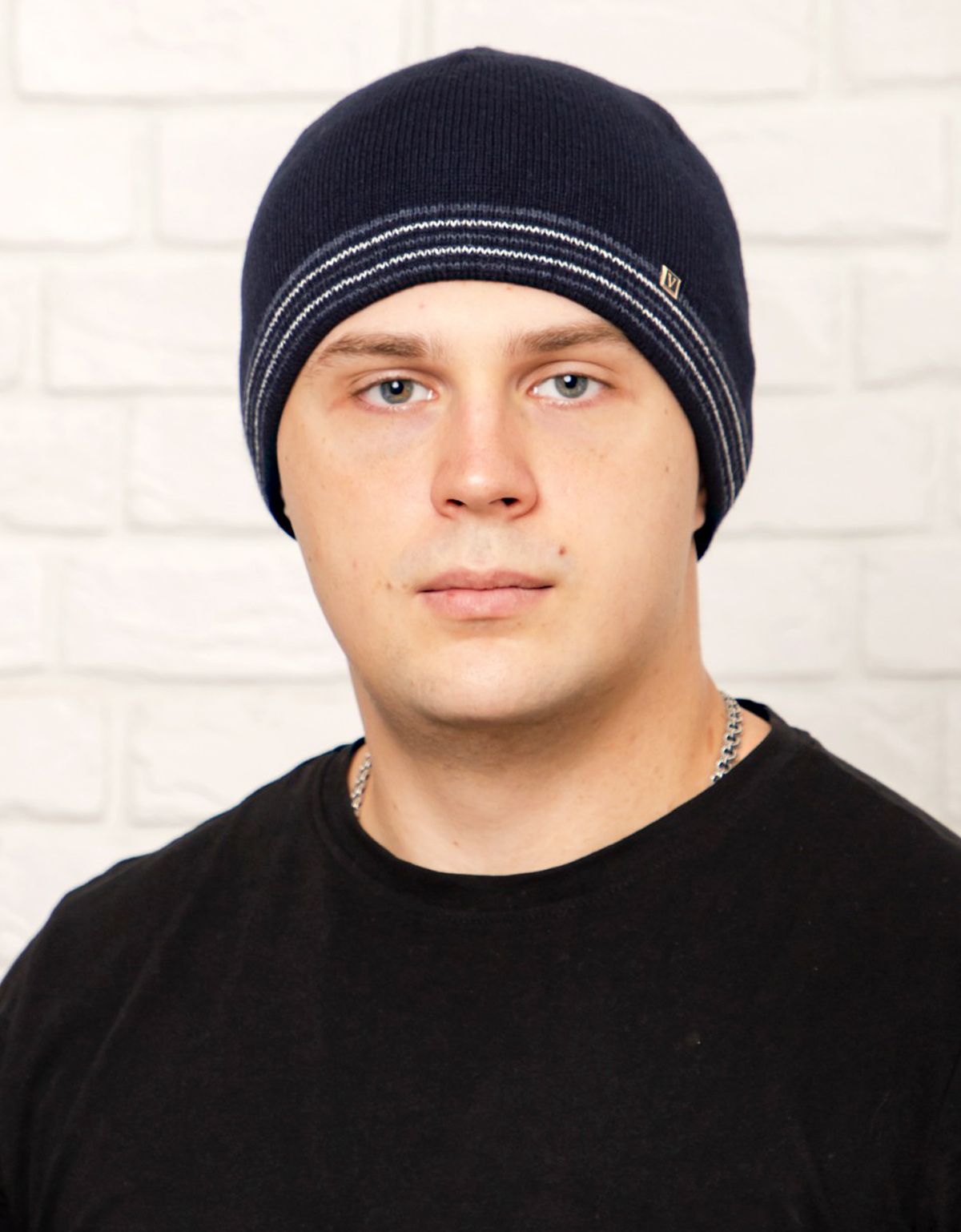 Шапка синяя с полосками мужская вязаная Русский трикотаж | купить в интернет-магазине Olymp-Men