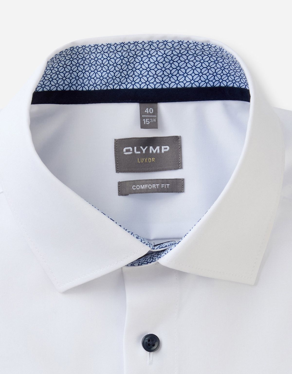Рубашка белая мужская с синими пуговицами OLYMP Luxor, прямой крой