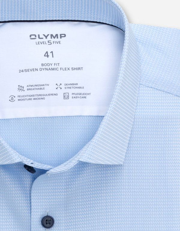 Рубашка мужская OLYMP 24/7, body fit из лиоцелла с синими пуговицами | купить в интернет-магазине Olymp-Men