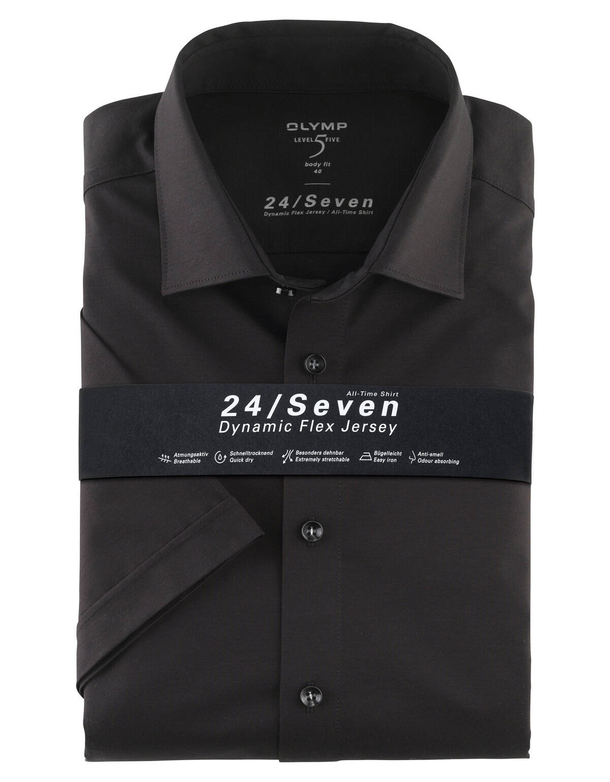 Сорочка мужская трикотажная OLYMP Level Five 24/7, body fit[Черный]