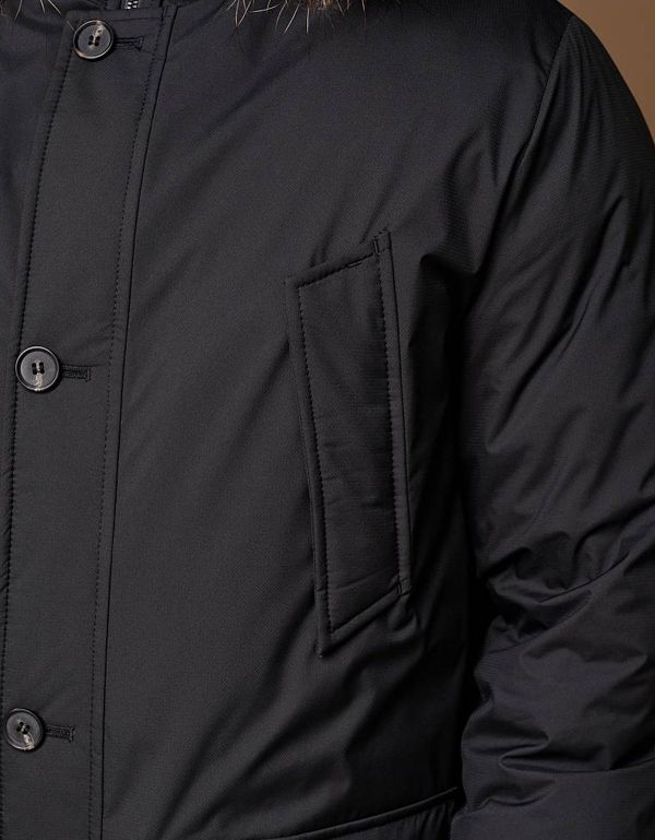 Куртка-пуховик мужская стеганая Bazioni, капюшон с мехом енота | купить в интернет-магазине Olymp-Men