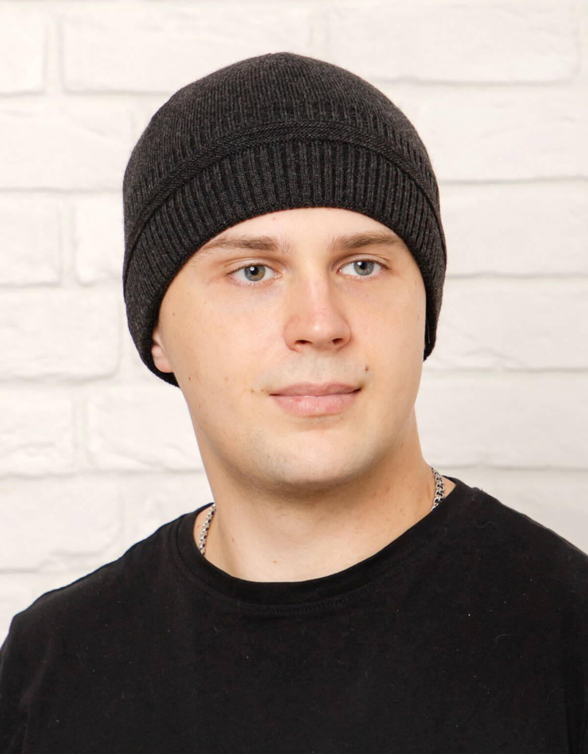 Шапка темно-серая мужская вязаная, утепленная | купить в интернет-магазине Olymp-Men