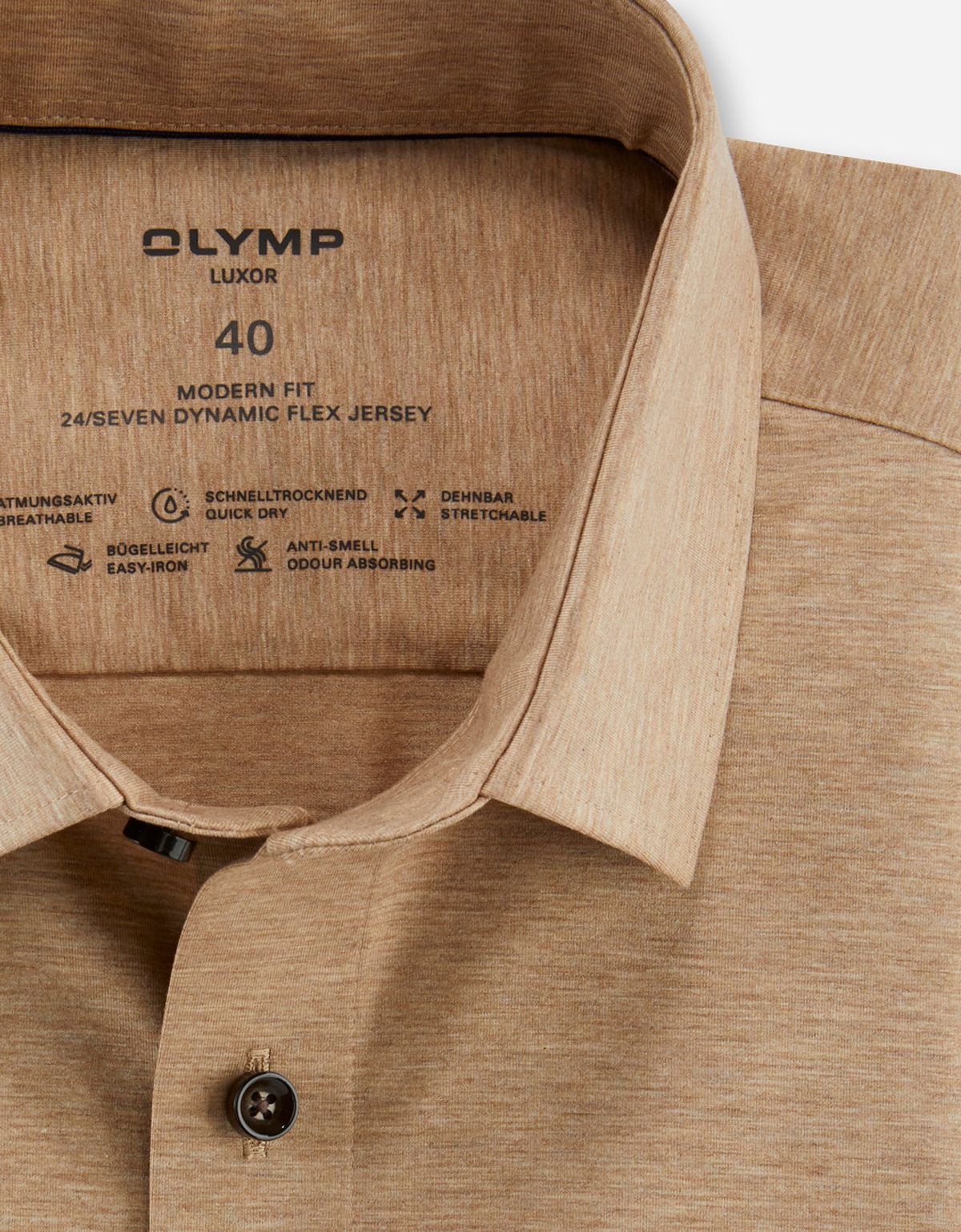 Рубашка бежевая трикотажная мужская OLYMP, modern fit | купить в интернет-магазине Olymp-Men