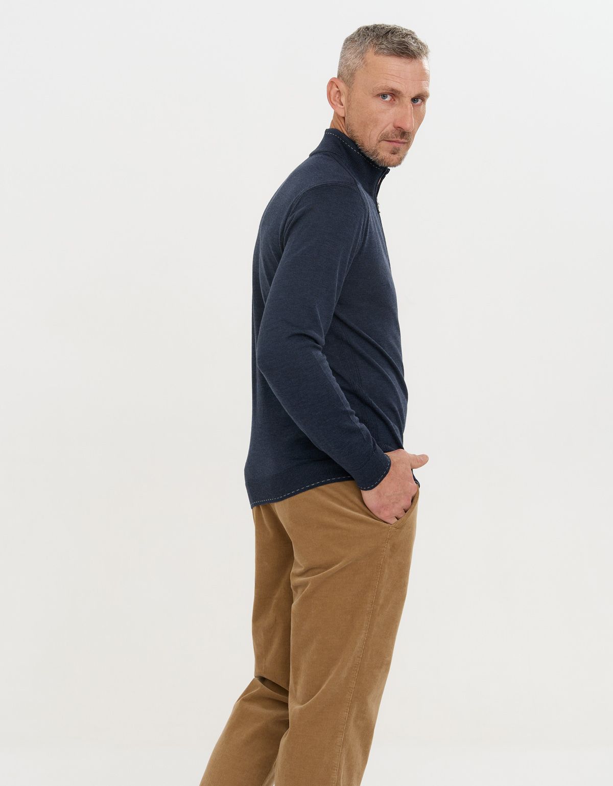 Свитер синий с воротником на молнии Gratude шерстяной | купить в интернет-магазине Olymp-Men