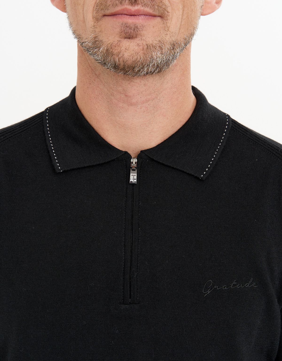 Поло чёрное с длинным рукавом Gratude на молнии | купить в интернет-магазине Olymp-Men