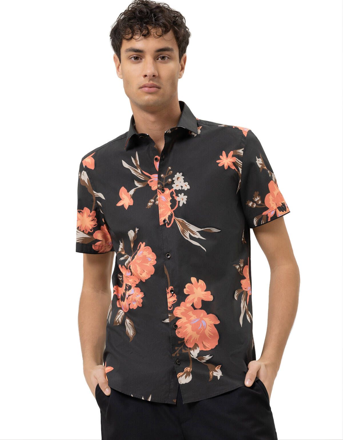 Рубашка мужская  OLYMP цветочный принт, body fit