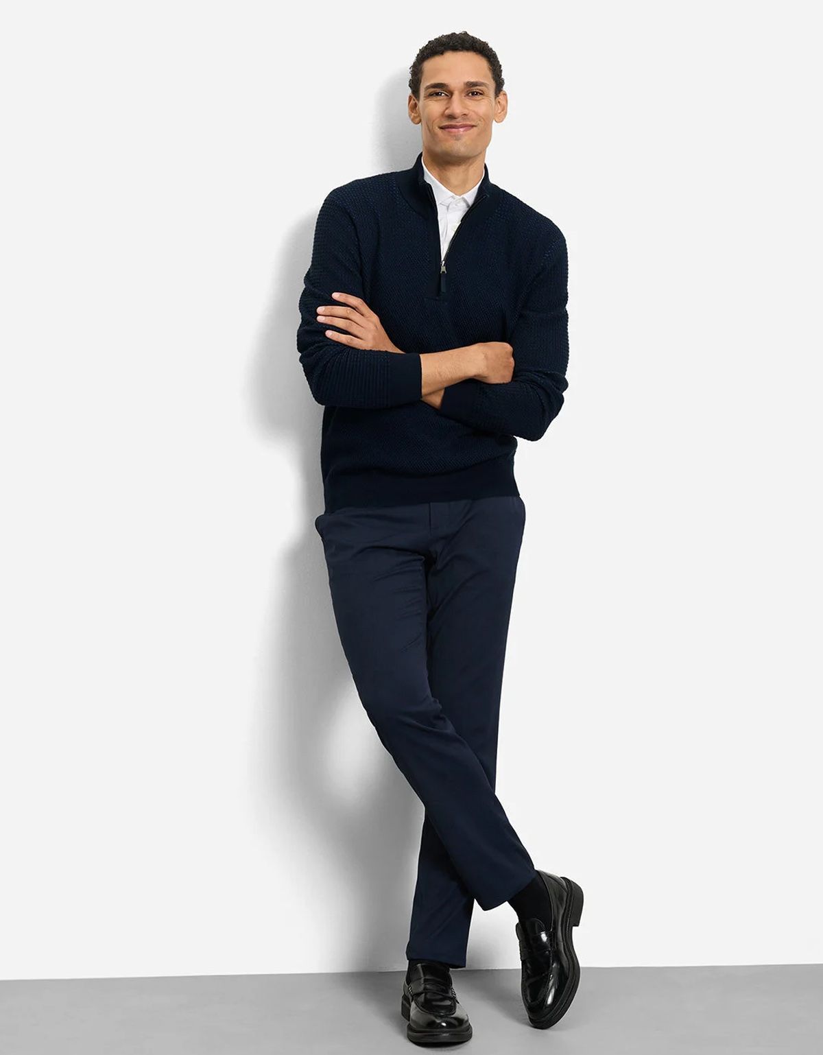 Свитер синий хлопковый с воротником на молнии Olymp | купить в интернет-магазине Olymp-Men