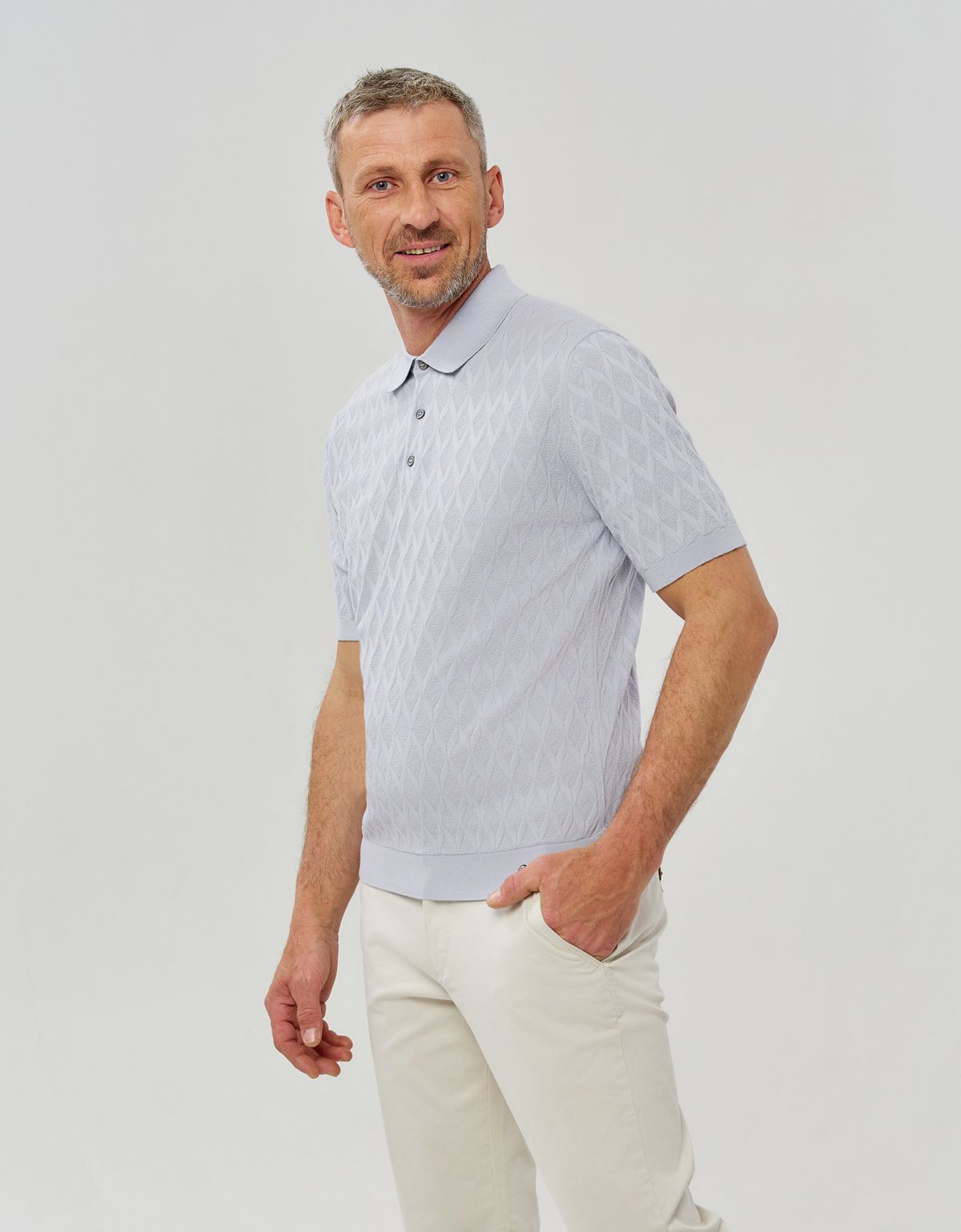 Поло мужское голубое вязаное на пуговицах Gratude[ГОЛУБОЙ]