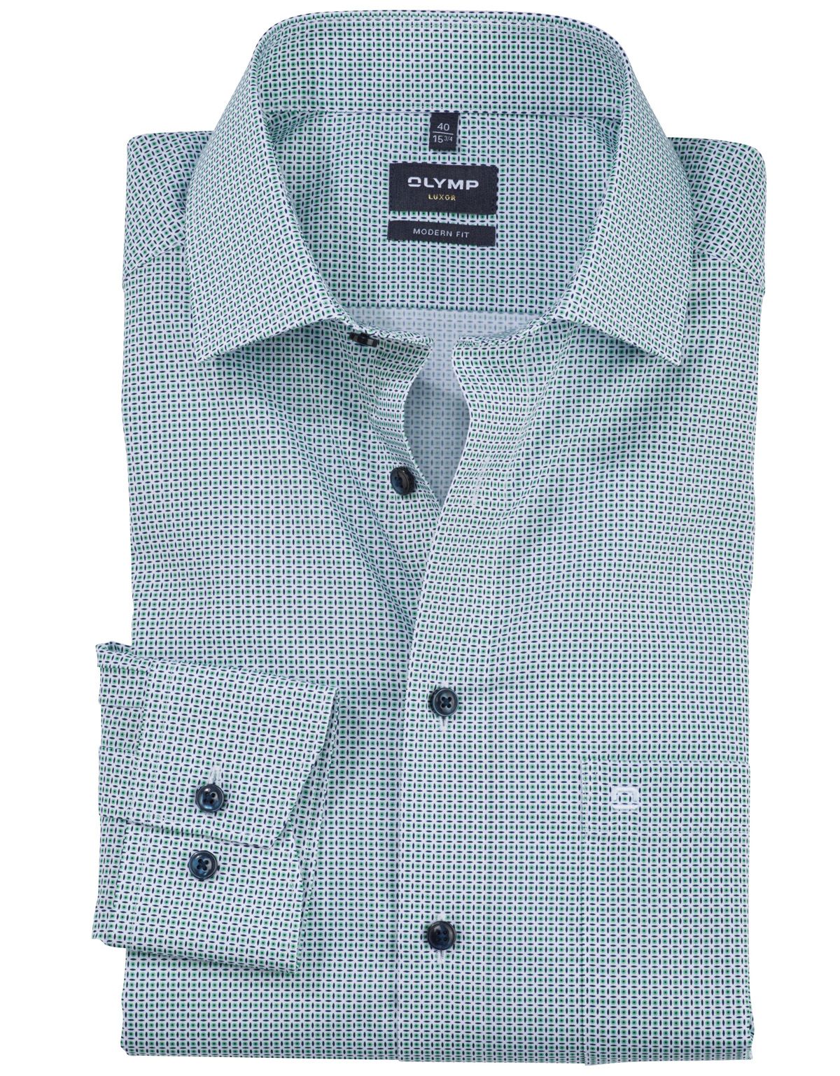 Рубашка мужская классическая в клетку OLYMP Luxor, modern fit[ЗЕЛЁНЫЙ]