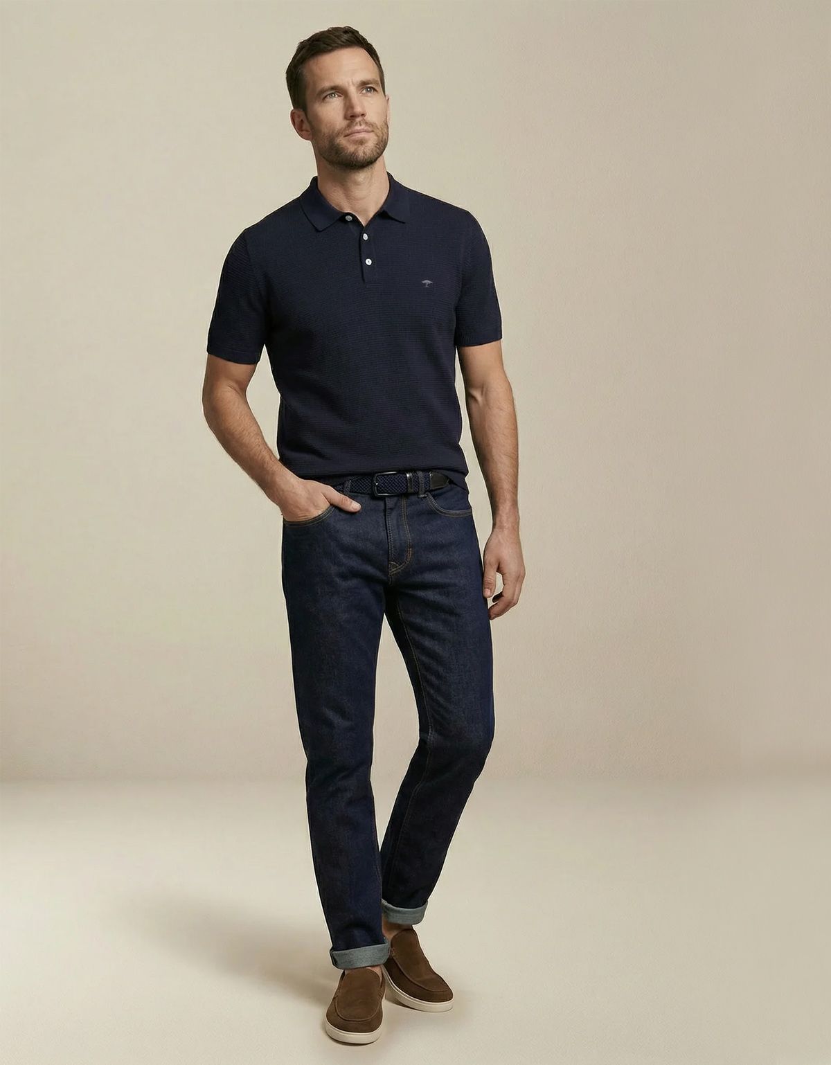 Поло мужское вязаное синее Fynch-Hatton | купить в интернет-магазине Olymp-Men