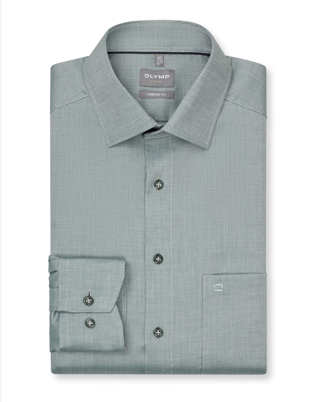 Рубашка зелёная OLYMP Luxor, прямой крой на высокий рост[ЗЕЛЁНЫЙ]