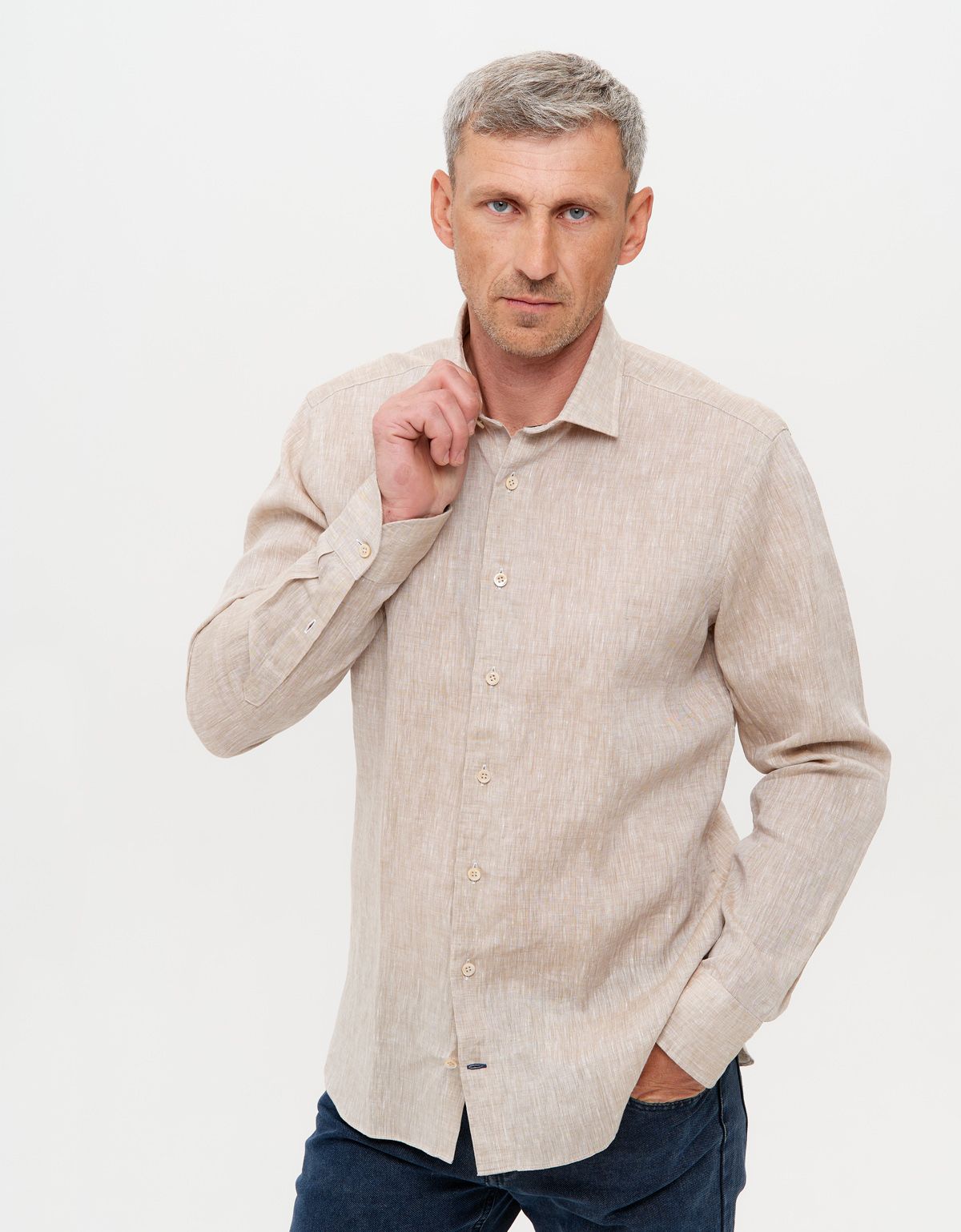 Льняная мужская бежевая рубашка Signature