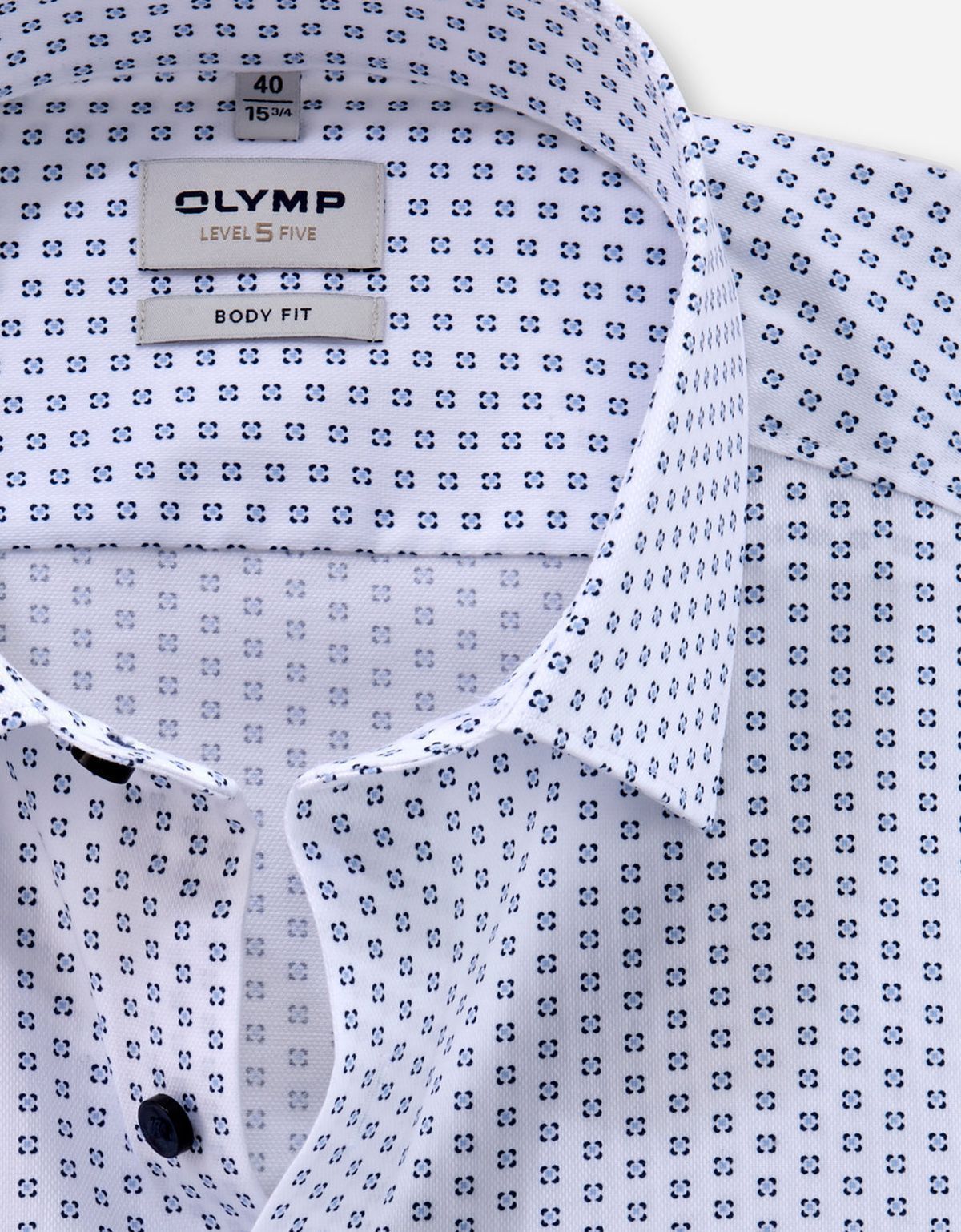 Рубашка мужская с синим принтом OLYMP, body fit на высокий рост | купить в интернет-магазине Olymp-Men