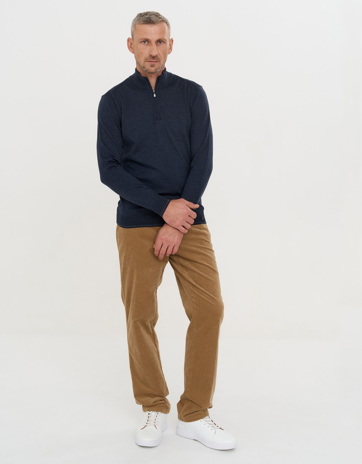 Свитер синий с воротником на молнии Gratude шерстяной | купить в интернет-магазине Olymp-Men