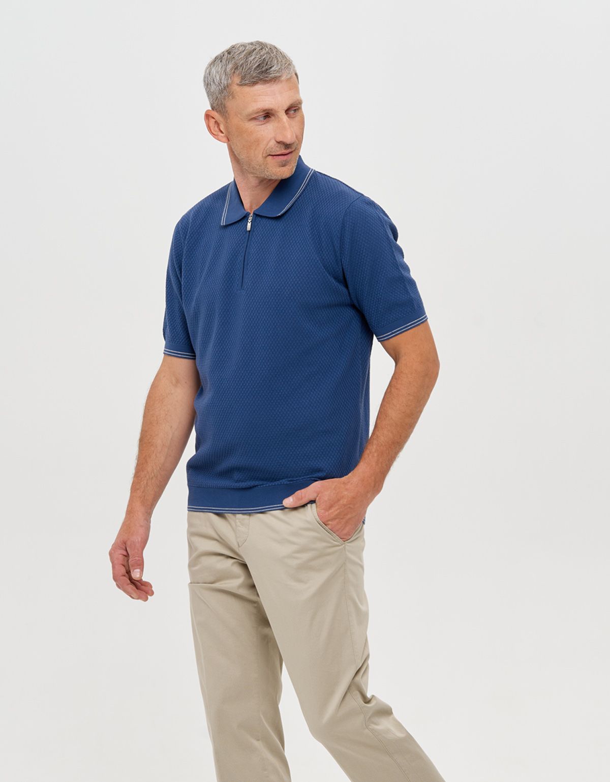 Поло синее мужское на молнии Gratude | купить в интернет-магазине Olymp-Men