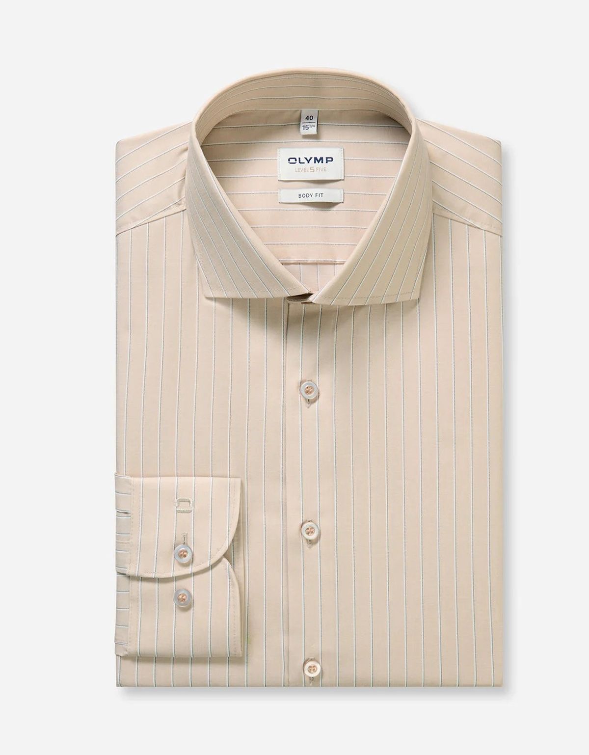 Рубашка бежевая в белую полоску OLYMP, боди фит | купить в интернет-магазине Olymp-Men