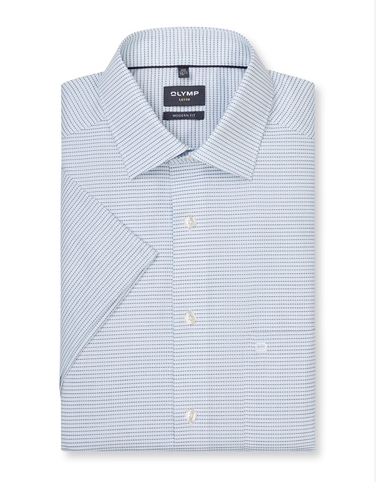 Рубашка с голубым принтом Olymp, модерн фит[ГОЛУБОЙ]