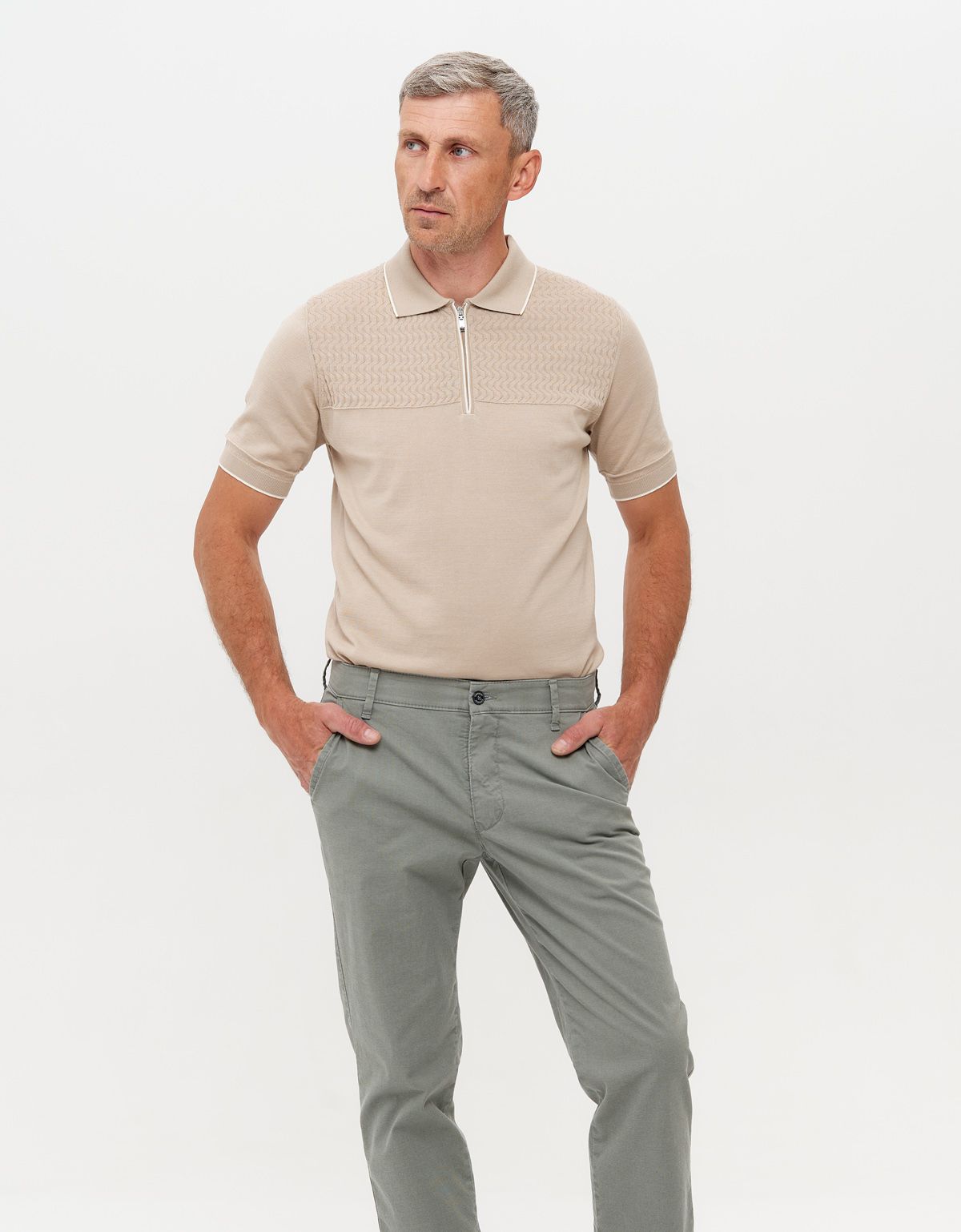Поло мужское вязаное бежевое на молнии Gtatude | купить в интернет-магазине Olymp-Men