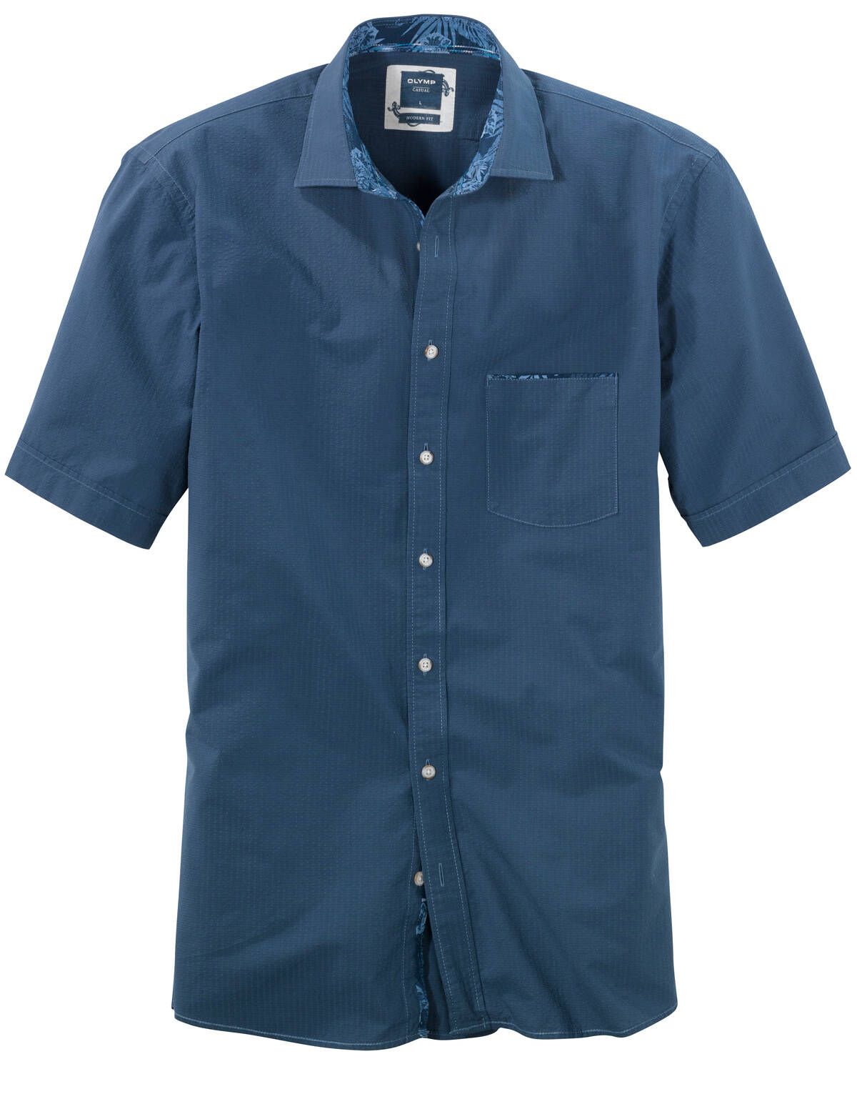 Синяя рубашка OLYMP из жатого хлопка, modern fit[СИНИЙ]
