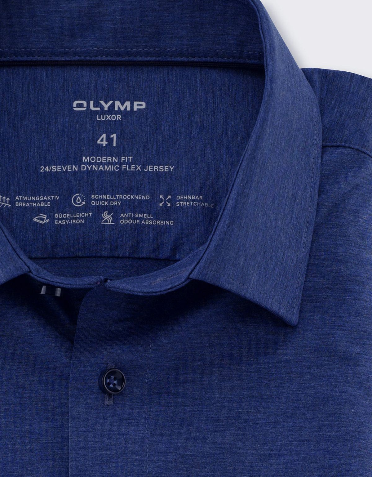 Рубашка синяя трикотажная мужская OLYMP, modern fit | купить в интернет-магазине Olymp-Men